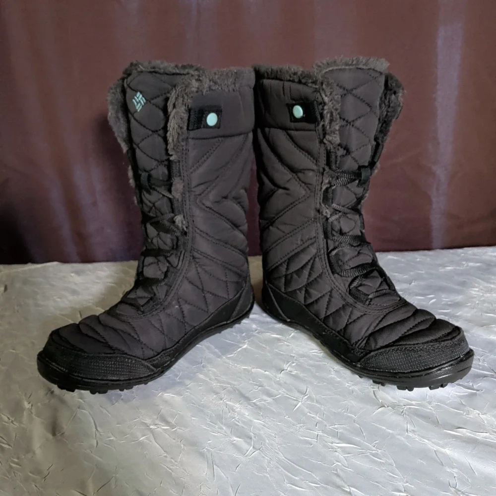 Columbia Minx Mid II Boots Kids Size 3 EU 34 Omni-Heat Snow Winter Black Quilted